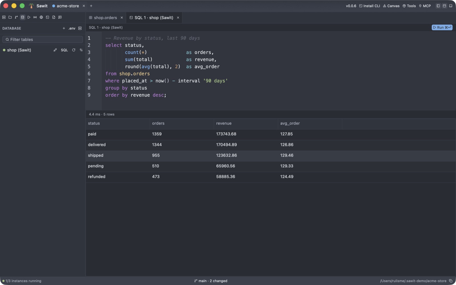 SQL editor with an aggregation query and its result table